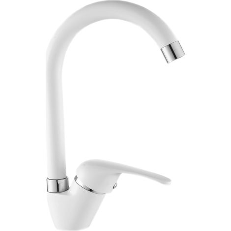 Mitigeur de Cuisine Blanc Granitan Rio avec Bec Pivotant 360° et Accessoires de Montage Inclus (1/4)