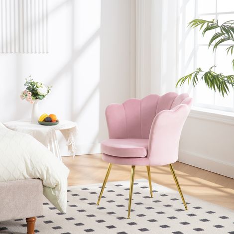 WOLTU Relaxsessel, Fernsehsessel mit Armlehne, Fernsehsessel Blumenform, Armlehnensessel Loungesessel Akzentsessel Einzelsofa, Polstersessel mit Samtbezug Metallbeinen, Rosa (1/5)