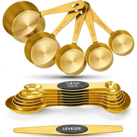 Set de 13 Tasses et Cuillers à Mesurer, 5 Tasses à Mesurer Métriques, 8 Cuillere Doseuse Magnétiques avec Niveleur, Gadgets de Cuisine en Acier Inoxydable pour Pâtisserie, Cuisine (1/5)