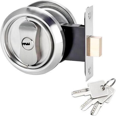 Serrure de porte ronde, serrure à poignée encastrée, poignée de porte encastrée invisible avec clé, verrou de sécurité pour porte coulissante (1/5)