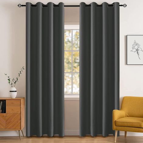 Lot De 2 Rideau Occultant, 140x225cm, Thermique Isolant, À Oeillets, Anti Bruit, Pour Salon Et Chambre