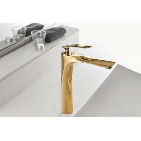 RUBINETTO MISCELATORE PER LAVABO BAGNO LAVELLO CUCINA OTTONE DORATO 2404 (1/4)