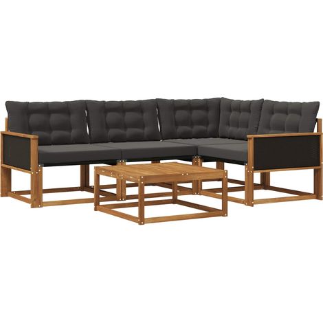vidaXL  Outdoor Sofa Set  with Cushion 5 pcs Natural and Black