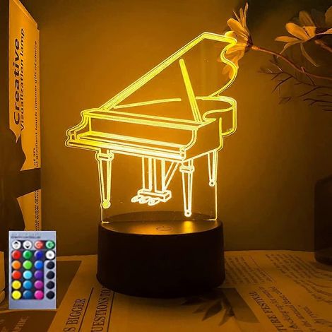 Lampe de nuit 3D en forme de piano, illusion d'optique, 16 couleurs changeantes, décoration de table ou de bureau, base plate en acrylique et ABS, câble USB, cadeau d'anniversaire, jouet (1/5)