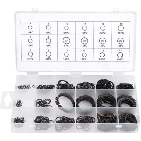 Assortimentde Circlips Externesde 300 Pièces, Type Métallique e-Clip Circlip Snap Clipde Retenue Kitde Baguede Retenue Accessoires pour La Rétentiondes Roulements, Engrenages,de DEBUNS (1/5)
