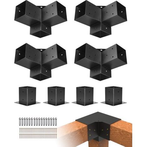 Kit de Soportes de Esquina Resistentes de 3 Vías a Pérgola 10 x 10 cm, a Postes de Carpintería, Fácil Instalación, Vigas de Madera a Cenadores, Pérgolas de Patio y Cabañas de Madera, 8 uds (1/5)