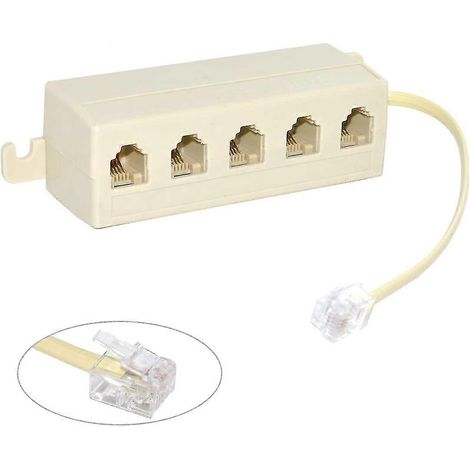 Adaptateur répartiteur de ligne téléphonique modulaire RJ11 6P4C à 5 prises, beige, 1 entrée - 5 sorties, FK-FFY (1/4)