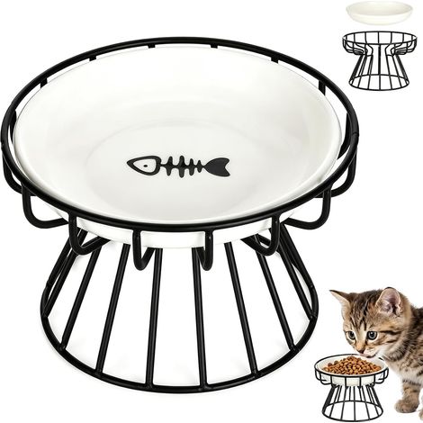 Gamelle surélevée pour chat avec support en métal – Bol en céramique peu profond stable, durable et compatible avec le lave-vaisselle. (1/5)