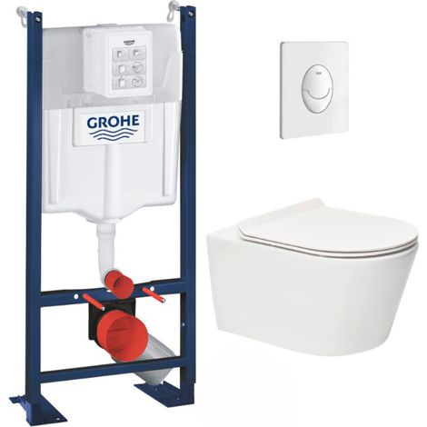 Pack WC Rapid SL autoportant + WC sans bride SAT Brevis + Abattant ultra-fin softclose Plaque blanche
