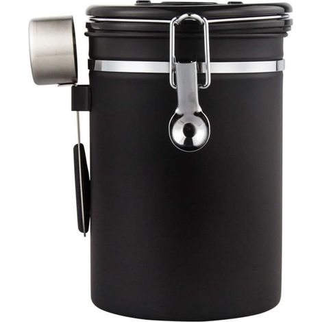 Boîte à café, Boîte à café avec cuillère en acier inoxydable, Boîte à grains de café de 1,5 litre, poudre, thé, noix, réservoir de stockage de poudre de cacao (noir)-Fei Yu (1/4)