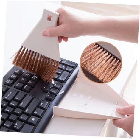 Mini-Besen- und Kehrschaufel-Sets aus Kunststoff, tragbares Reinigungsset mit Aufhängehaken für Schreibtisch, Tastatur, Tierbox und enge Zwischenräume, Farbe: Kaffee und Beige. (1/5)
