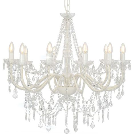 Chandelier White and Transparent Metal frame and acrylic beads vidaXL