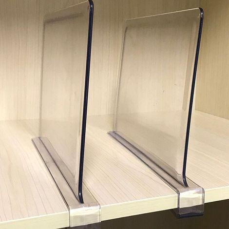 2 pièces Séparateurs d'étagère pour placards, séparateur d'étagère en acrylique transparent pour étagères en bois et organisateur de vêtements/séparateurs de sacs à main parfaits (1/4)