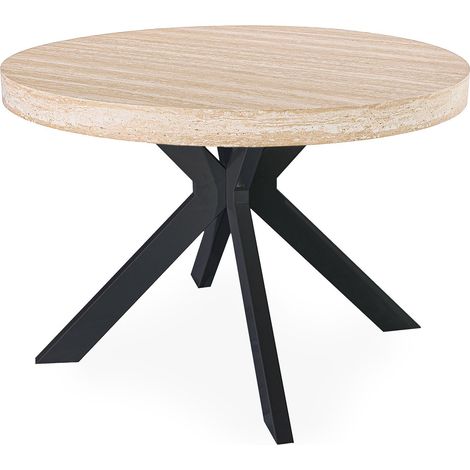 Table ronde extensible 110-260cm Myriade Effet travertin Beige et Noir (1/5)
