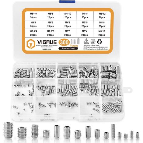 Kit 300PCS M2.5 M3 M4 M5 M6 M8 Vis Sans Tête Hexagonale,Set assortiment Kit de Acier Inoxydable Douille Hexagonale (1/5)
