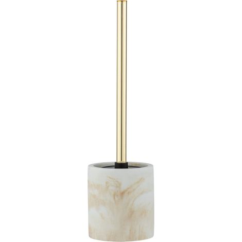 WENKO Spazzola WC Odos, Spazzola WC nera con manico dorato, Poliresina effetto marmo dorato, Ø 7,5x37 cm, Bianco - Oro