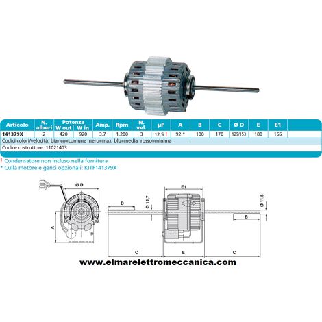 RPM 11021403 Motore 920 W BIALBERO 5 Velocità aspiratore Fan Coil