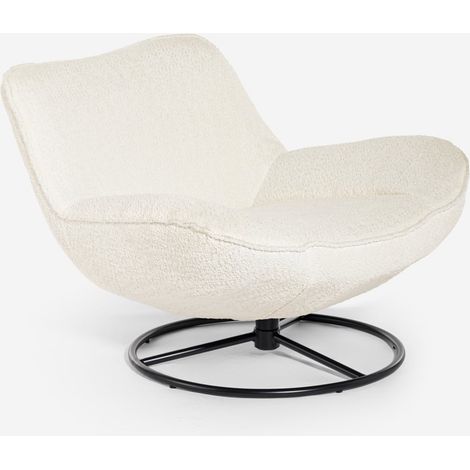Poltrona da salotto ufficio moderna girevole in tessuto bouclé Konn - Beige