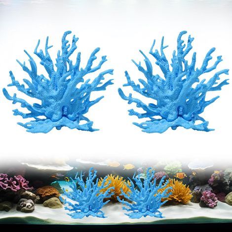 Set of 2 Aquarium Decorations, Artificial Blue Coral, Shrimp Plant, Aquatic Landscape Accessory (1/5)