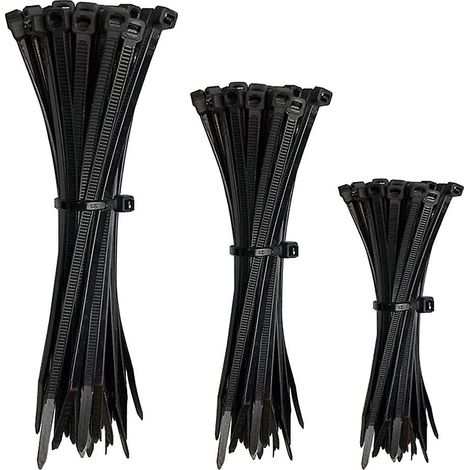 Lot de 600 attaches de câble en nylon noir, tailles 100 mm/150 mm/200 mm (1/4)