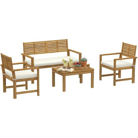 Outsunny 4 Seater Wooden Garden Furniture Set with Loveseat, Chairs, Table