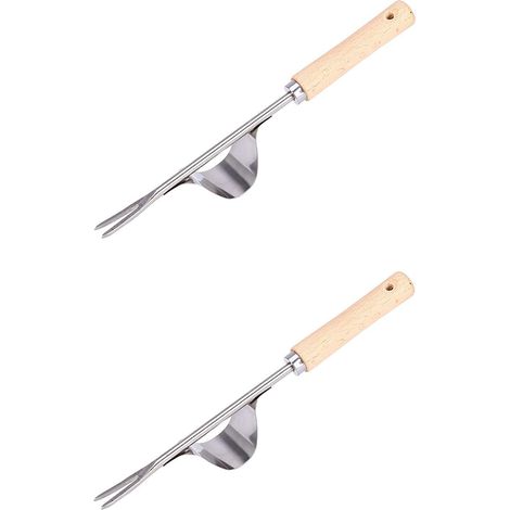 Désherbeur Manuel - Lot de 2 - Acier Inoxydable et Bois - Extraction Racines Profondes - Jardinage Pissenlits - 32 cm (1/5)