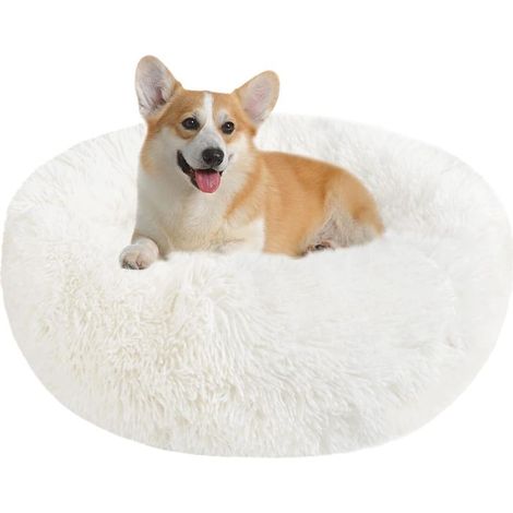 Panier Chien et Chat Moelleux Rond - Coussin Chat et Chien Anti Stress Apaisant en Peluche, Donut Lit Confortable Lavable pour Chat Chien Petit Moyen Taille (Beige,60cm) (1/5)