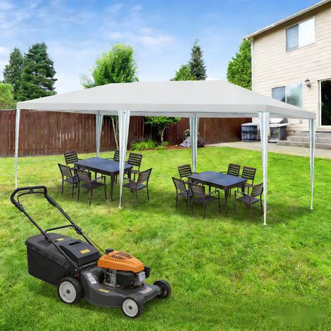 Randaco Tente de réception 3x6m avec armature en fer, tonnelle imperméable pour fêtes, marchés et repas de jardin Blanc (1/5)