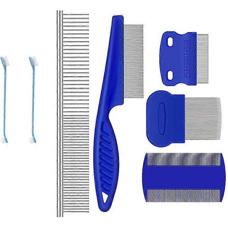 Lot de 7 peignes détachants pour les yeux des chiens, peigne double face, brosse anti-puces, peigne à double tête. (1/5)