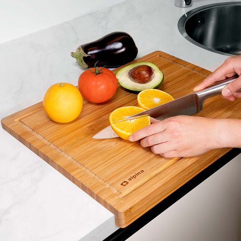 Tagliere da Cucina in Legno con Bambù Bordo Piegato Antiscivolo 45 x 35 x 3.6 cm