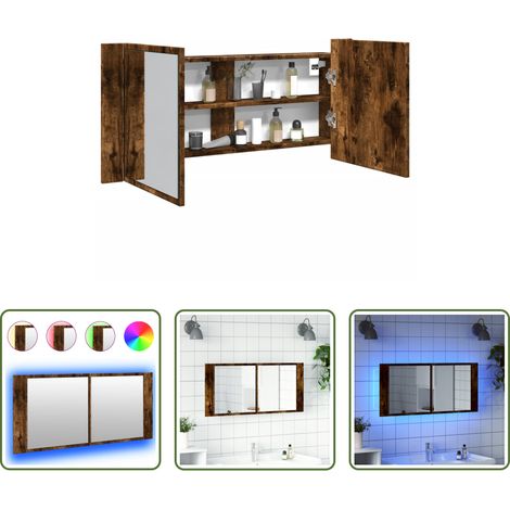 vidaXL LED-Beleuchtung - LED-Spiegelschrank Räuchereiche 100x12x45 cm (1/5)