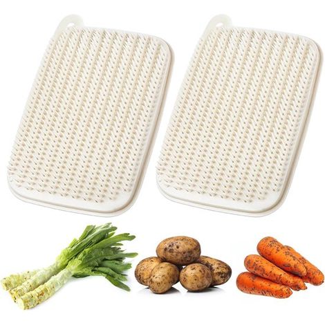 Ensemble de 2 brosses à légumes pour nettoyer pommes de terre et fruits. Brosse pour pommes de terre, carottes et racines de lotus. Système de suspension. Beige. (1/5)