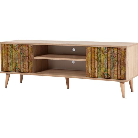 Meuble TV en bois clair à lamelles avec niche Kiza 725 (1/3)