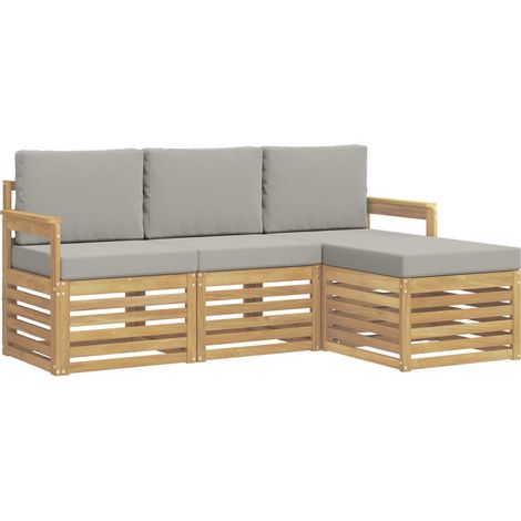 Set di divani da esterno 4 pz Salotto da Giardino Bianco e Grigio Chiaro (1/5)