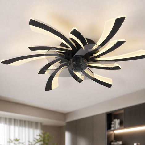 Ventilateur de plafond invisible noir 78cm, 6 vitesses, lumière LED 3 couleurs réglable, télécommande, mode été/hiver, silencieux