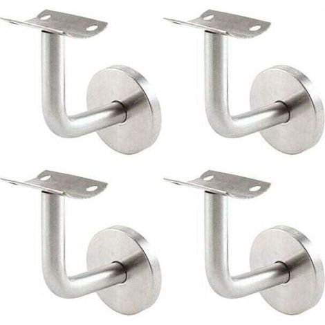 Supports de rampe d'escalier muraux en acier inoxydable - Lot de 4 supports de rampe d'escalier muraux - Couleur argent (1/4)