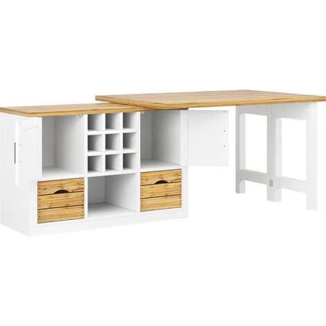 Tavolo isola da cucina estensibile con credenza, piano girevole a 360°, MDF bianco (1/5)