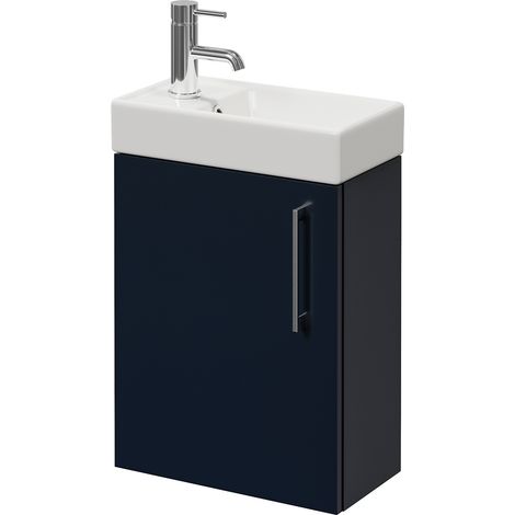 Napoli Cube Deep Blue 400mm Wall Mounted Single Door Vanity Unit with Align Basin - 400mm - Chrome 160mm Handle