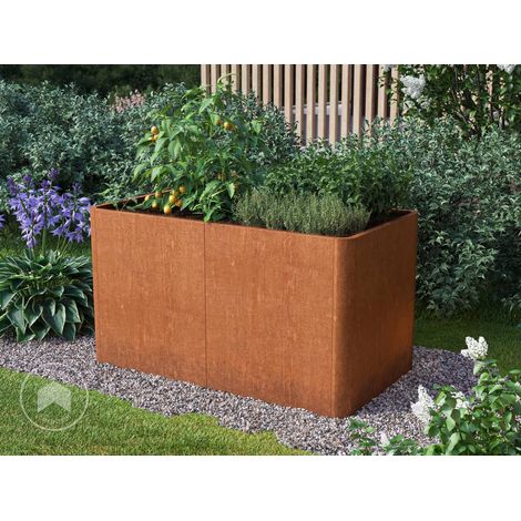 PRIMEYARD Huerto urbano MARIO, acero corten, 146x80x60 cm, Set con base perforada, aspecto óxido (1/5)