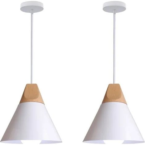 U-Do 2x Ajustable Suspension Luminaire design en Bois Vintage Lampe en Fer Blanc Lustre Brillant pour Chambre Bureau Bar (1/4)