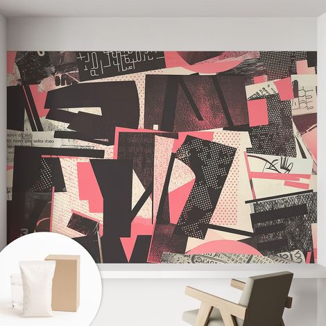 Papier peint intissé mural avec imprimé motifs uniques apparence moderne - Colle incluse gratuite Collage géométrique 152x104 cm (1/5)