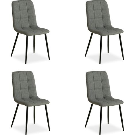 Lot de 4 chaises de salle à manger cuisine confortable et moderne en tissu gris pieds en métal noir CDS06201 (1/5)