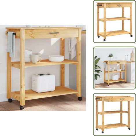 Chariot de cuisine MONZA 84x40x90 cm bois massif de pin - Chariot De Cuisine - Chariot À Légumes - Meuble De Rangement - Rangement Cuisine - Mobilier Vintage (1/5)