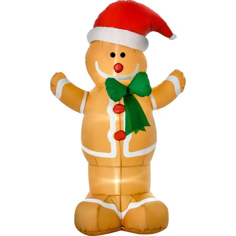 Décoration de Noël gonflable : bonhomme en pain d'épice de 1,83 m avec nœud, 3 LED, souffleur intégré, décoration de jardin (1/5)