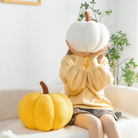 Coussin décoratif citrouille colorée pour Halloween et Thanksgiving, 35 cm / 14 pouces, peluche blanche, diamètre 35 cm. (1/5)