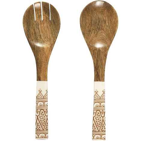 Couverts à salade en bois de manguier avec motif mandala brun - MANGO (1/3)