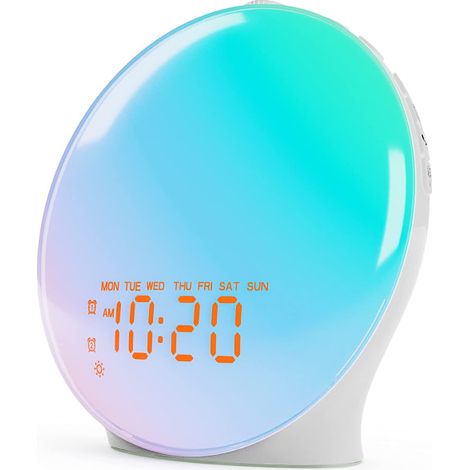 Réveil lumineux enfant, sommeil chambre, écran complet amélioré, simulation d'aube, aide au sommeil, double alarme réveil (1/5)