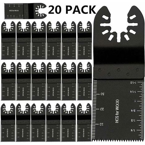 Lot de 20 Lames de Scie Oscillantes Universelles, multitool plus 34 mm Lame Outil Multifonction Précision À libération rapide Lames de scie oscillantes Pour Bosch Bois Plastique Métal Clous, Ensoleill