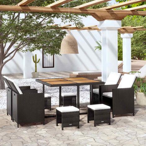 vidaXL Set comedor de jardín 9 pzas ratán sintético y madera negro (1/5)
