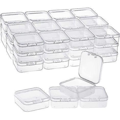 Lot de 40 boîtes de rangement transparentes en plastique avec couvercle à charnière pour petits objets, couleur diamant. (1/5)